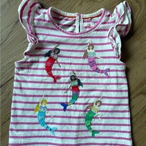 Mini Boden Pink and White Sleeveless Tee with Vibrant Stripes mermaid appliqué